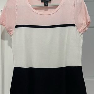 WHBM ladies top, pink, white and black with one tiny flaw on back